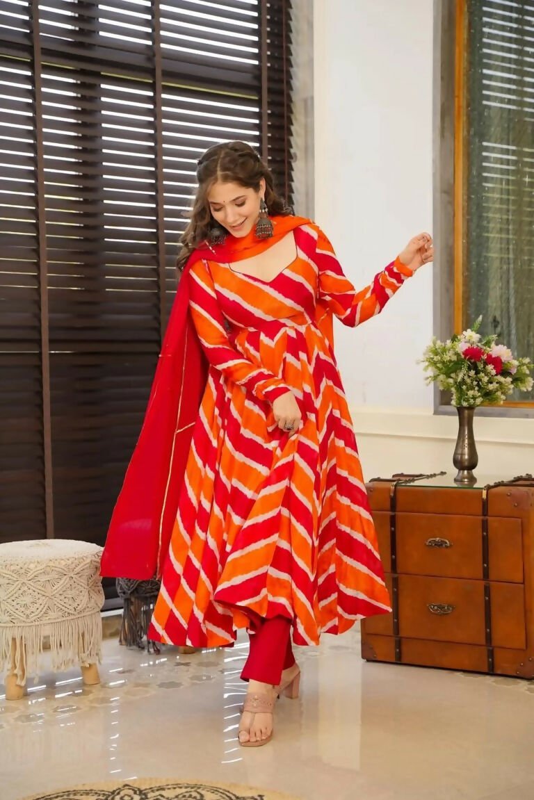 Aayaa Designer Printed Tebby Silk Suit - Multi Color | Grocsy