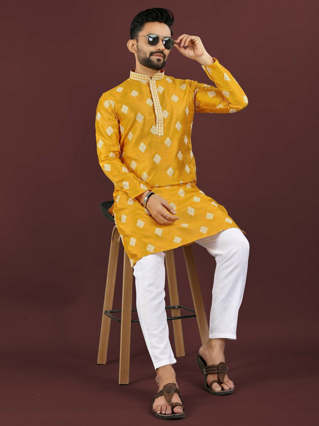 Anaita Yellow Embroidered Silk Straight Kurta | Grocsy