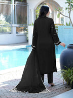 Nikhaar Black Embroidered Modal Silk Stitched Straight Cut Kurta Pants Dupatta Readymade Suit | Grocsy