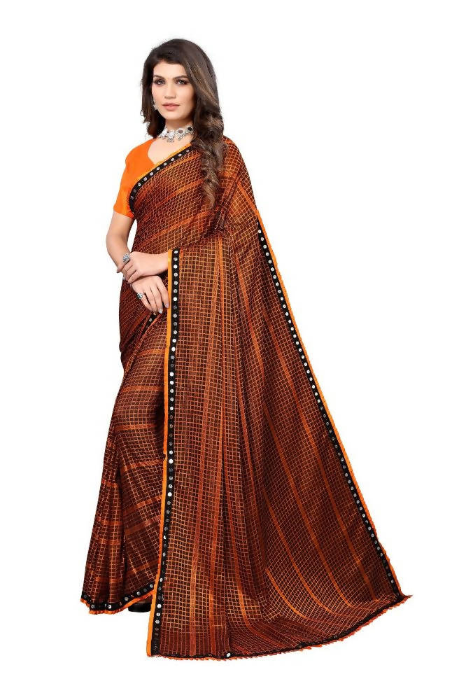 Vamika Orange Lycra Knitted Saree | Grocsy