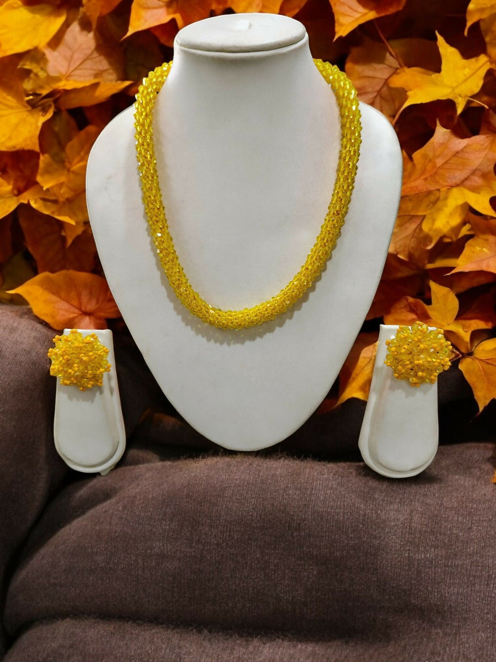 Inhanns Noor-E-Jalwa – Handmade Crystal Bead Necklace / Necklace With Earrings -Adjustable - Yellow | Grocsy