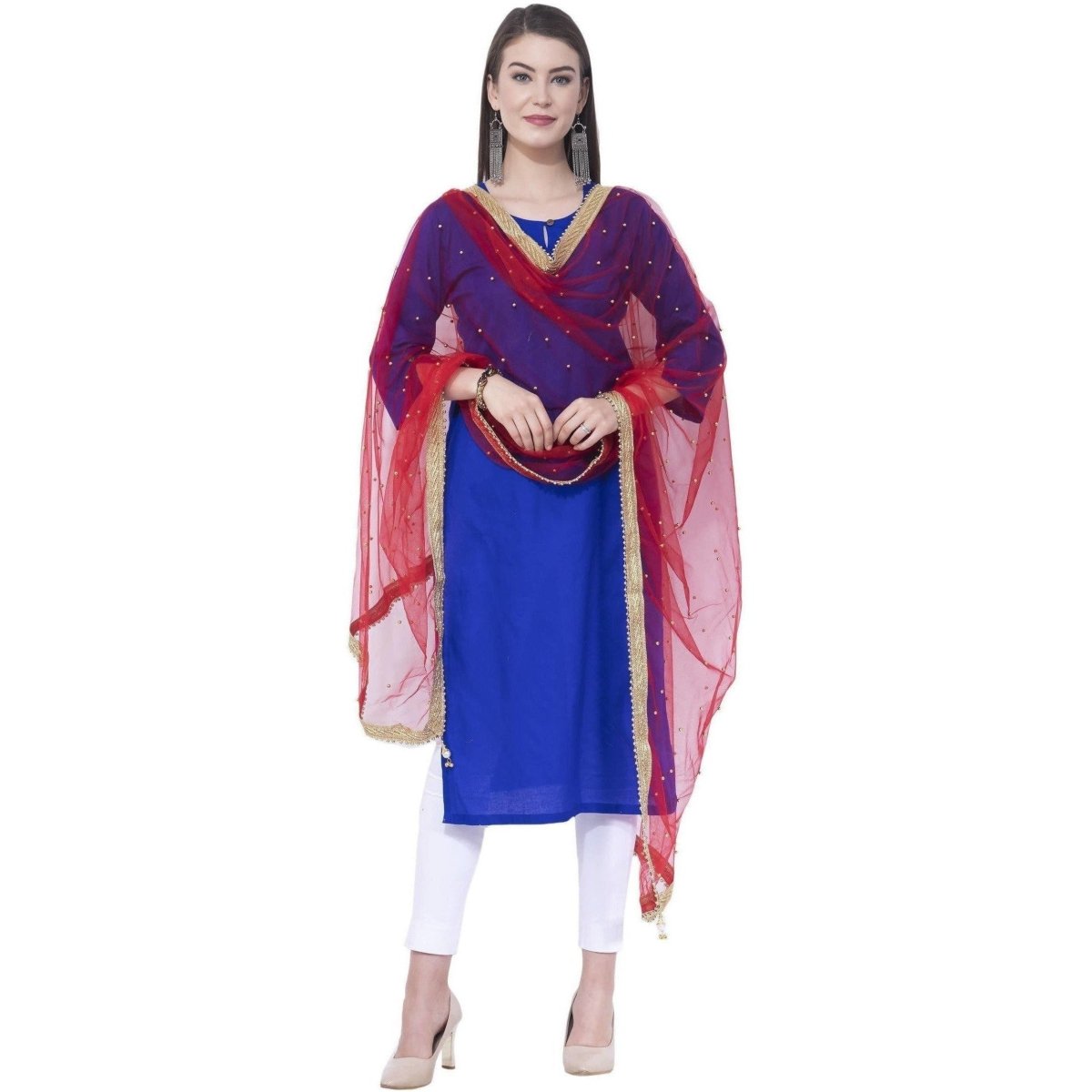 A R Silk Red Color Net Moti Net Dupattas and Chunnis | Grocsy