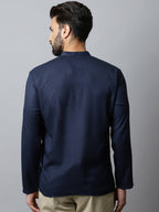 Even Apparels Navy blue Color Pure Cotton Men's Kurta With Side Placket (CHK082) | Grocsy