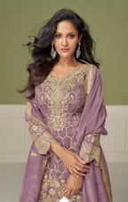 Anaita Purple Real Shimmer Readymade Suit with Embroidery & Real Mirror Work | Grocsy