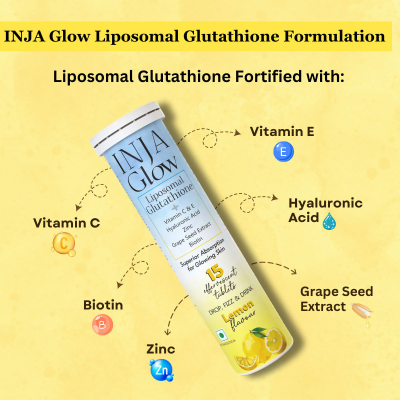 Inja Glow Liposomal Glutathione Drop Fizz & Drink Effervescent Tablets - Lemon | Grocsy