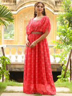 Janasya Pink Georgette Floral Gown | Grocsy