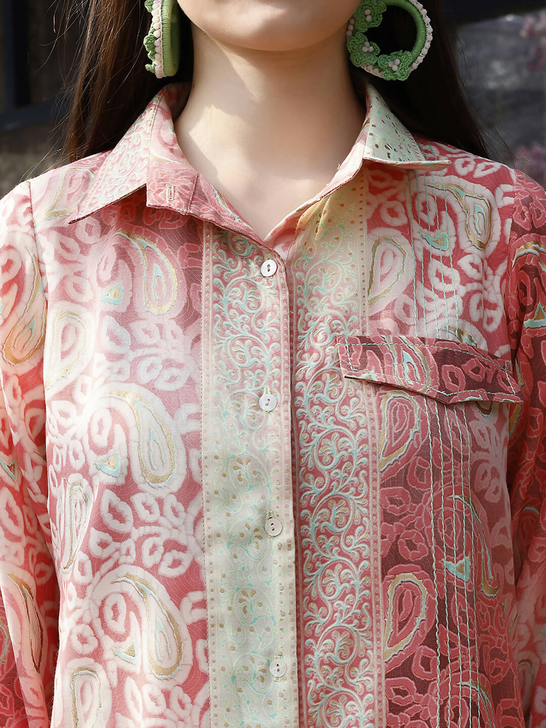 Red & Cream Rayon Paisley Printed Top with Matching Bottom - Eesha | Grocsy