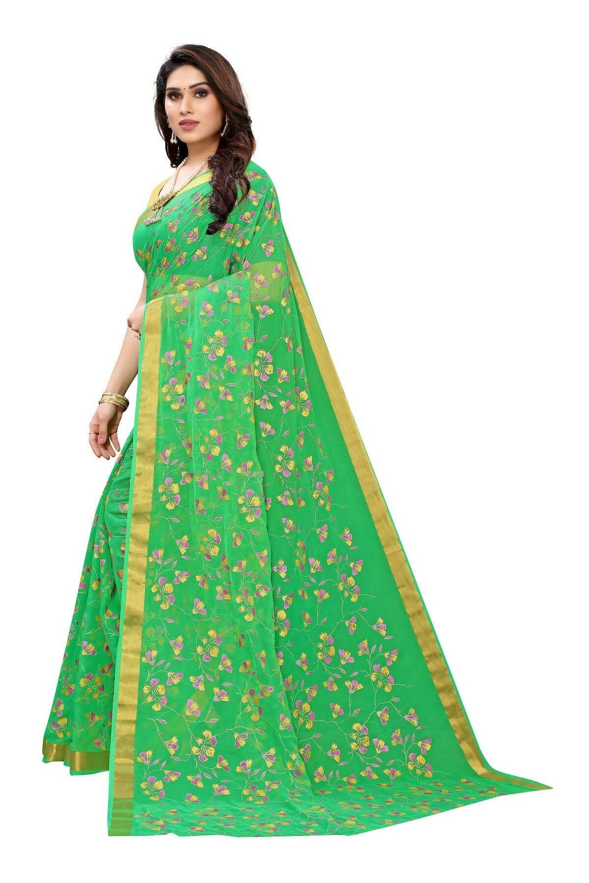 Vamika Green Printed Chiffon Saree (UJALA GREEN) | Grocsy