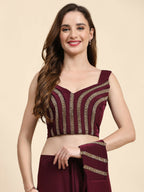 Maroon Polyester Solid Ready to Wear Saree with stitched Blouse - Nita | Grocsy