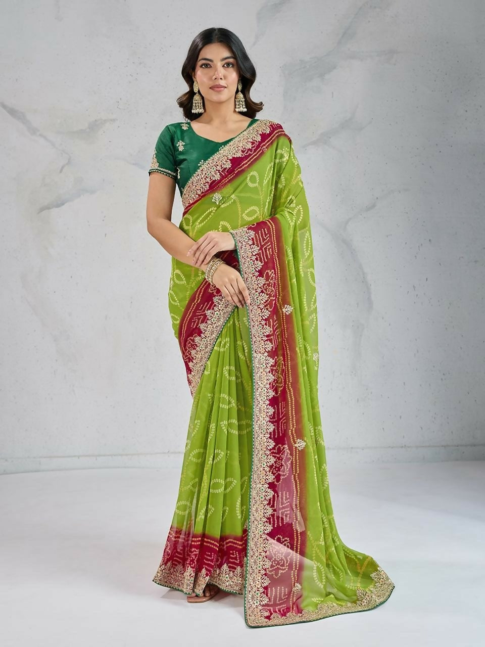 Ai Fashion Green Georgette Digital Print Party Wear Saree | Grocsy