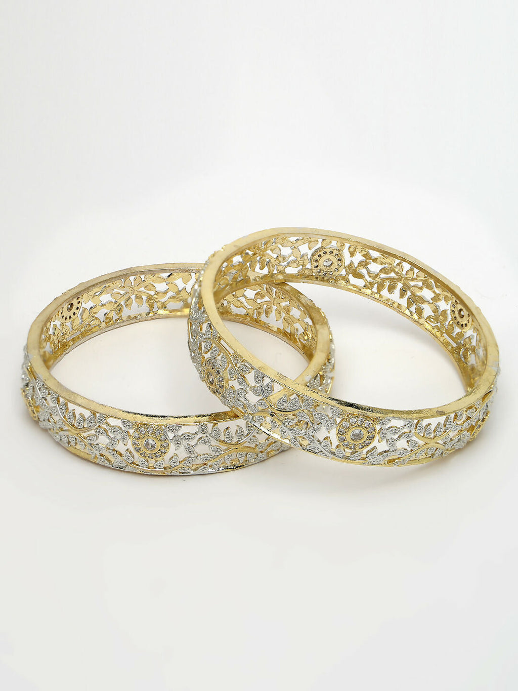 NVR Women's Set of 2 Gold-Polished American Diamond Emblished Handcrafted Bangles | Grocsy