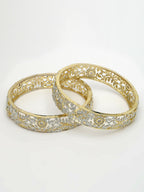 NVR Women's Set of 2 Gold-Polished American Diamond Emblished Handcrafted Bangles | Grocsy