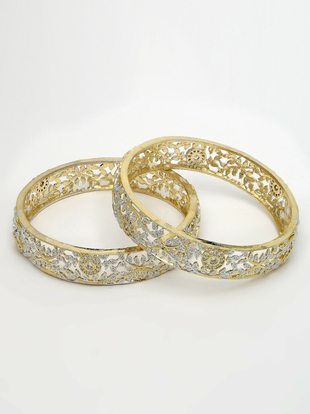 NVR Women's Set of 2 Gold-Polished American Diamond Emblished Handcrafted Bangles | Grocsy
