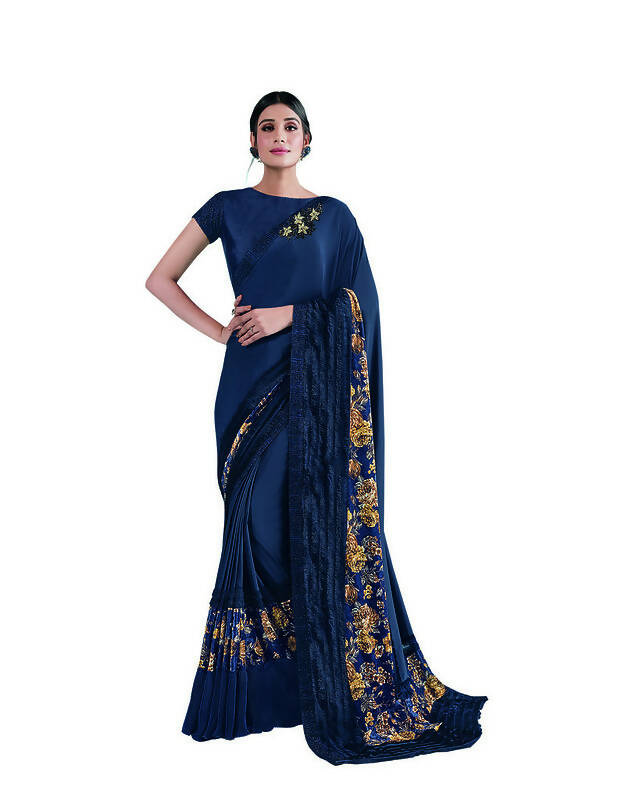 Blue Lycra sequence Saree with Unstitched Blouse Piece - Norita Elaura | Grocsy