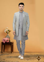 Joban Fashion Men's Grey Art Silk Plain Kurta Pyjama set | Grocsy