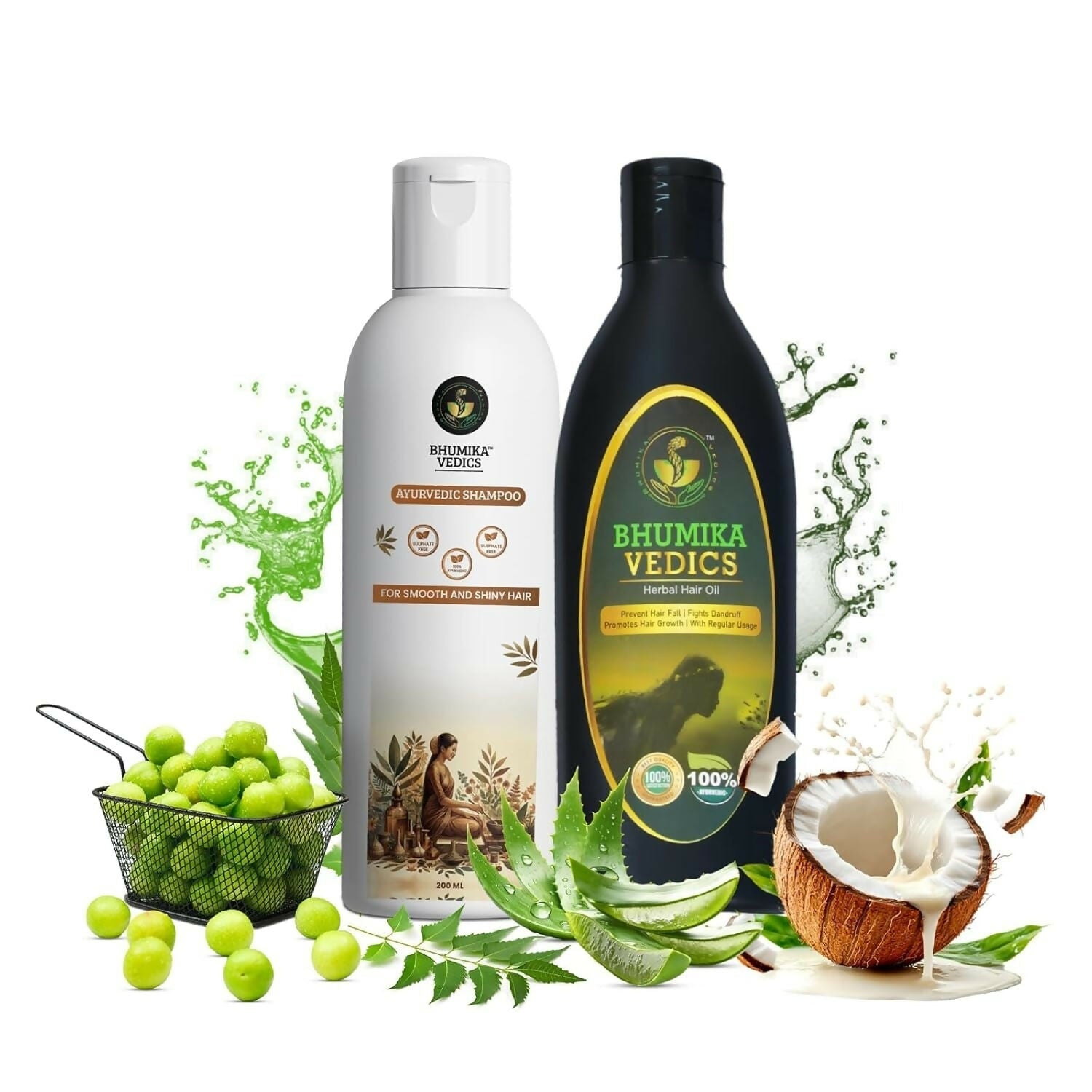 Bhumika Vedics Herbal Hair Oil & Ayurvedic Shampoo Combo | Grocsy