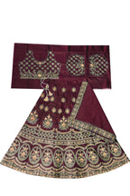 Dwiden Maroon Lehriyu Tafetta Sattin Semi-Stitched Girl's Lehenga Choli | Grocsy