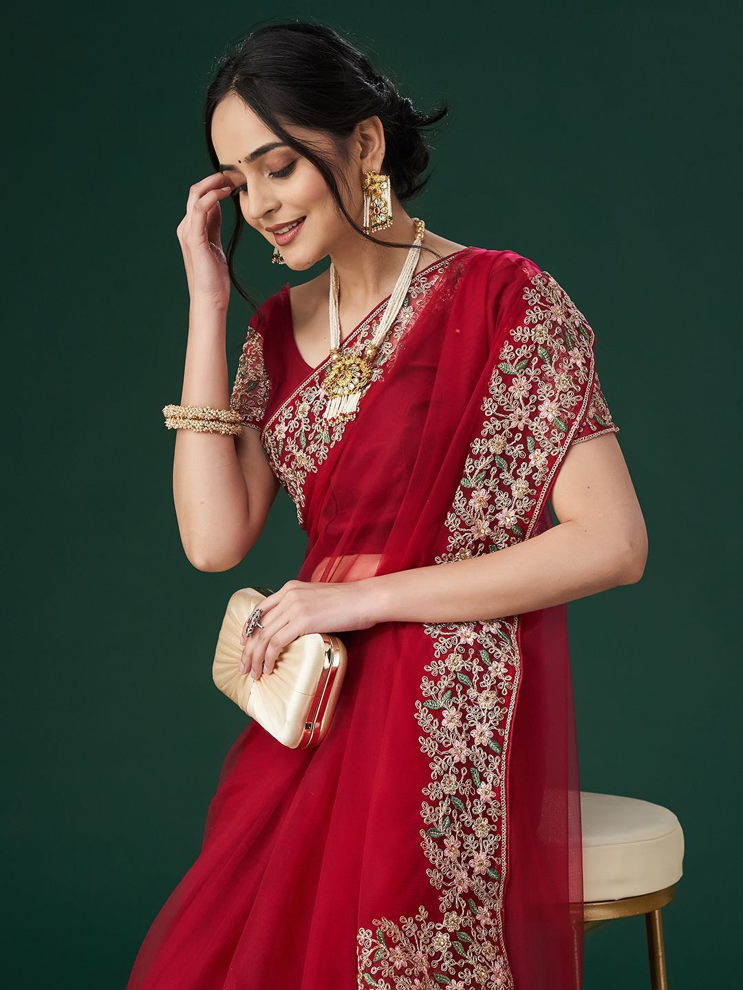 kasee Women's Aari Work Embroidered Net Sarees | Grocsy