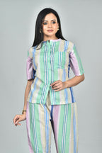 Morchari Digital Print Semi Muslin Co-Ord Set Top & Trouser-Multicolor | Grocsy