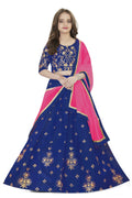 Dwiden Royal Blue Rohini Tafetta Sattin Semi-Stitched Girl's Lehenga Choli | Grocsy