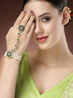 NVR Women's Green Gold-Polished Stone Studded Handcrafted Ring Bracelet | Grocsy
