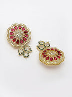NVR Women's Red & Gold Kundan Studded Handcrafted Jewellery Set | Grocsy
