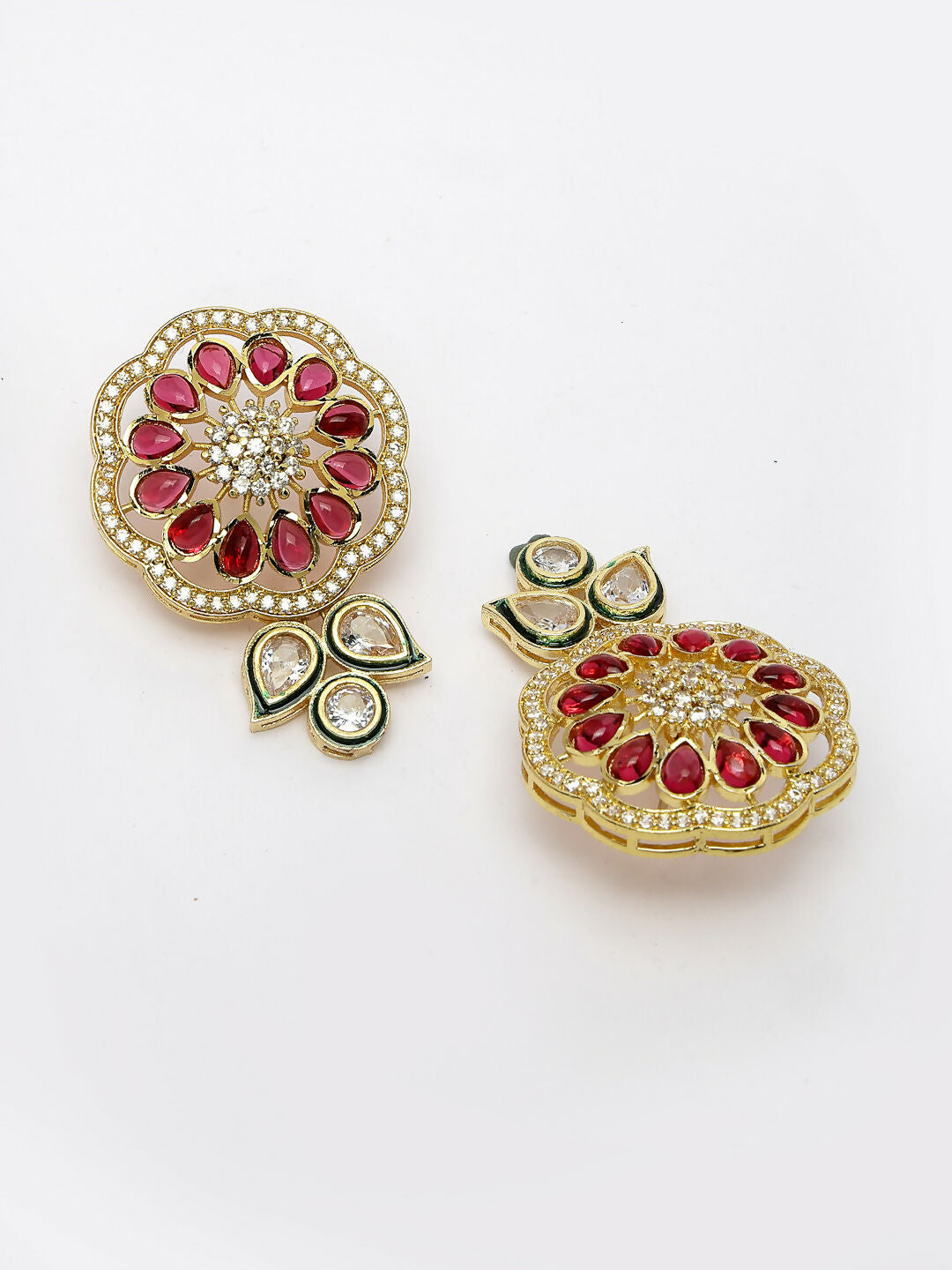 NVR Women's Red & Gold Kundan Studded Handcrafted Jewellery Set | Grocsy