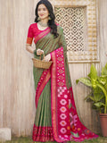 Shree Shyam Fashion Pochampalli Silk Mhendi Green Saree | Grocsy