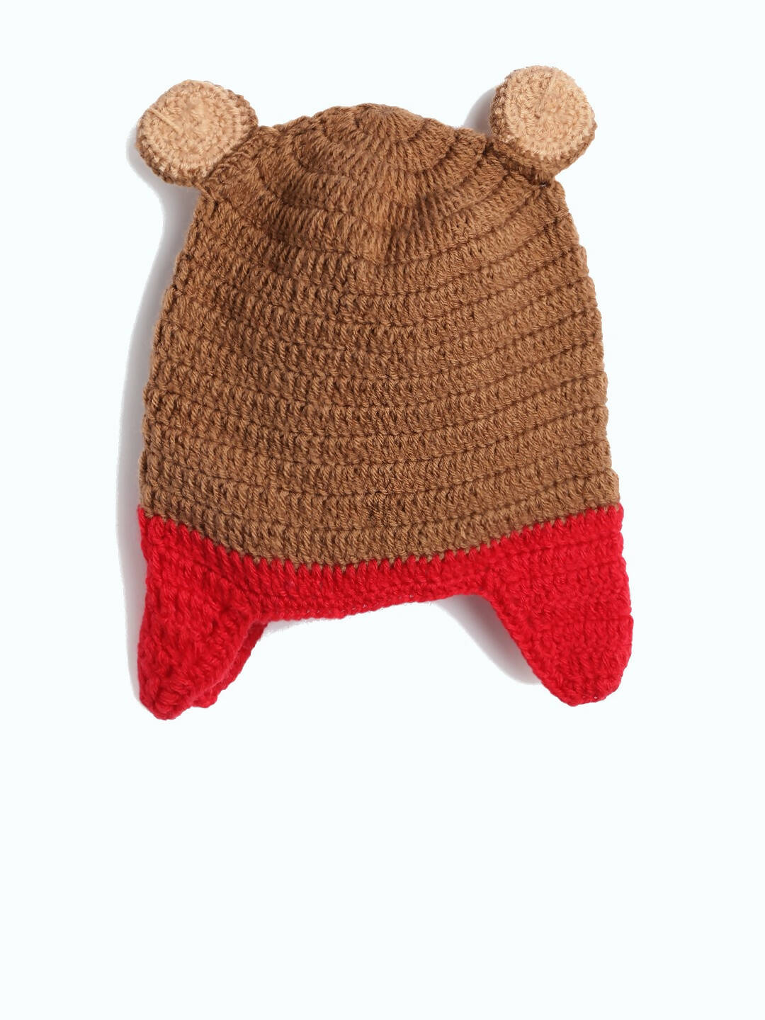 Chutput Kids Woollen Hand Knitted Bear Detail Cap - Brown | Grocsy