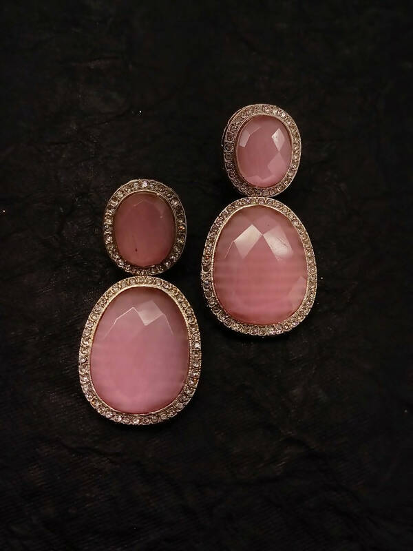 Smart Dangler With Rhino Stone Border Beige Earrings For Women and Girls By House of Ree - House of Ree