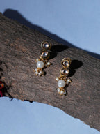Kundan Earrings with Pearl Drops (Gold) - Ruby Raang