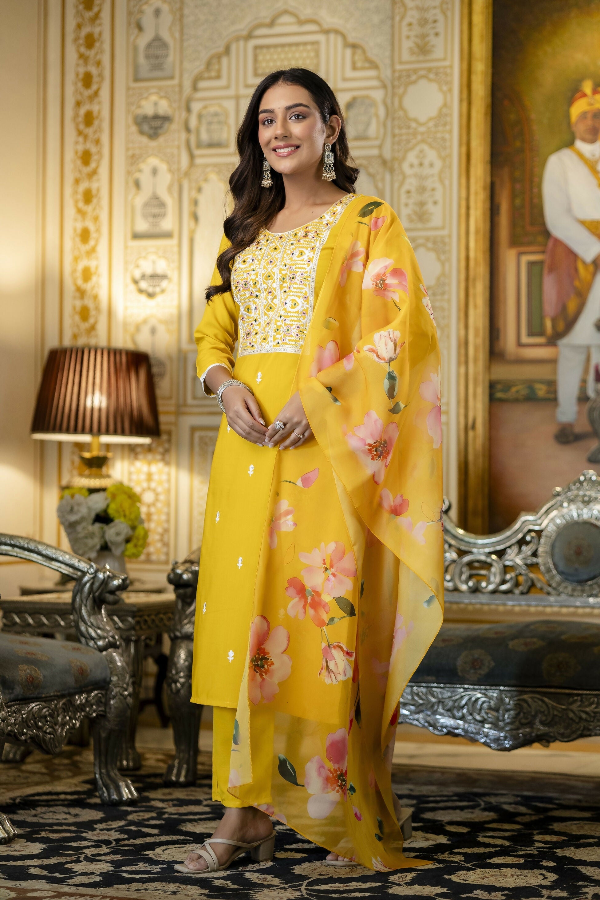 The52 Women's Beautiful Embroidery Work Viscose Rayon Fabric Straight Kurta Pant and Dupatta Set | Grocsy