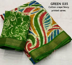 Green Cotton Crepe Batik Print Saree with Unstitched Blouse - Hiral Fashion | Grocsy