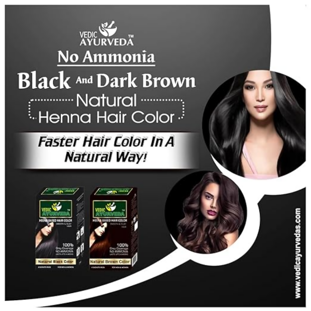 VedicAyurveda Natural Henna Hair Color No Ammonia Black & No Ammonia Dark Brown | Grocsy