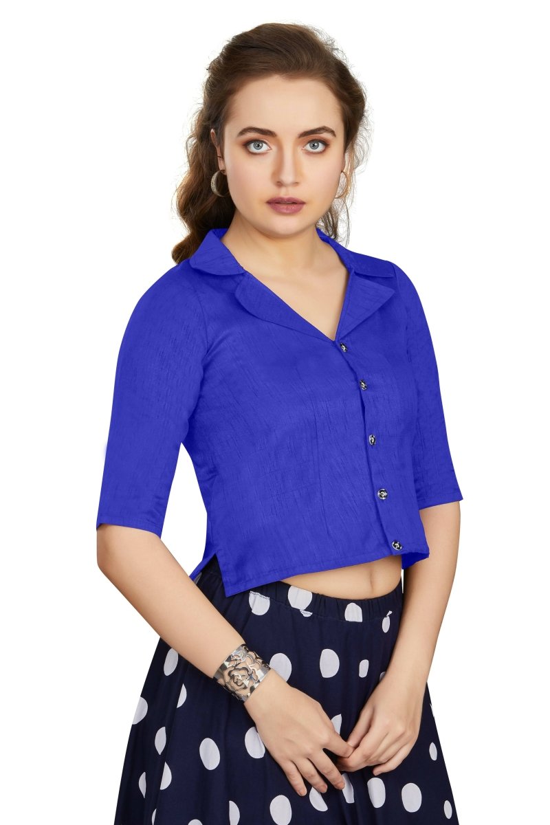 Aastha Fashion Women's Women's Blue Art Silk Button Readymade Blouse | Grocsy