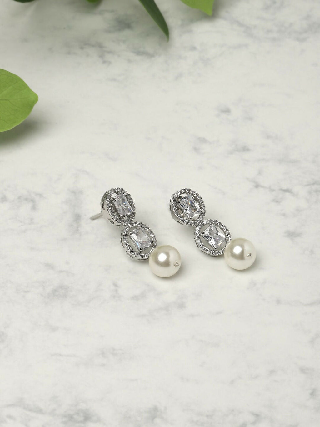 Stone Earrings with Pearls Drop- Ruby Raang | Grocsy