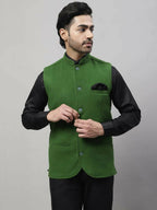 Even Apparels Pure Wool Nehru Jacket - Green | Grocsy