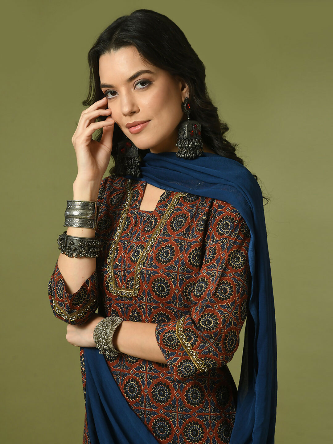 Myshka Women's Multi Printed Cotton Straight Party Kurta Set With Dupatta | Grocsy