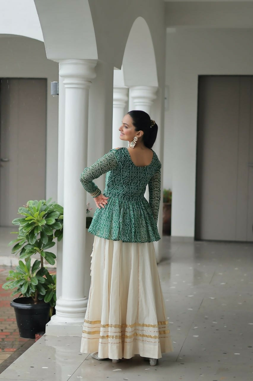 Teeya Creation Green And White Colour Cotton Printed Navratri Lehenga Choli | Grocsy