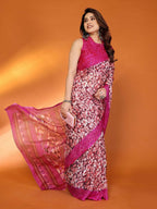 PR Fashion Pink Kota Doria Printed Saree | Grocsy