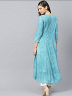 Yufta Women Blue & White Printed Anarkali Kurta | Grocsy