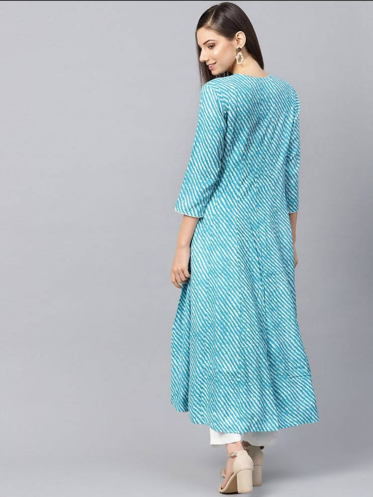 Yufta Women Blue & White Printed Anarkali Kurta | Grocsy