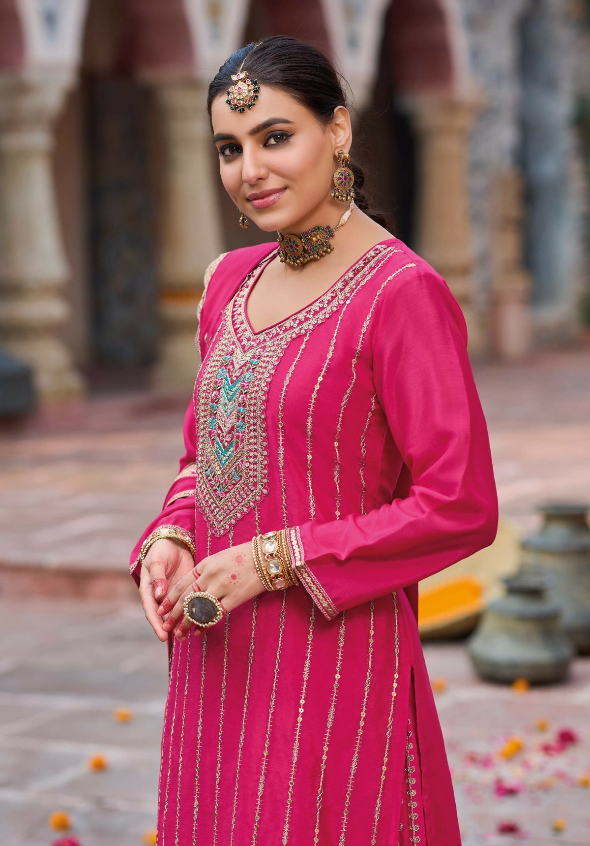 Anaita Rani Pink Premium Embroidery Dhaga Sequin Work Ready Made Suit | Grocsy