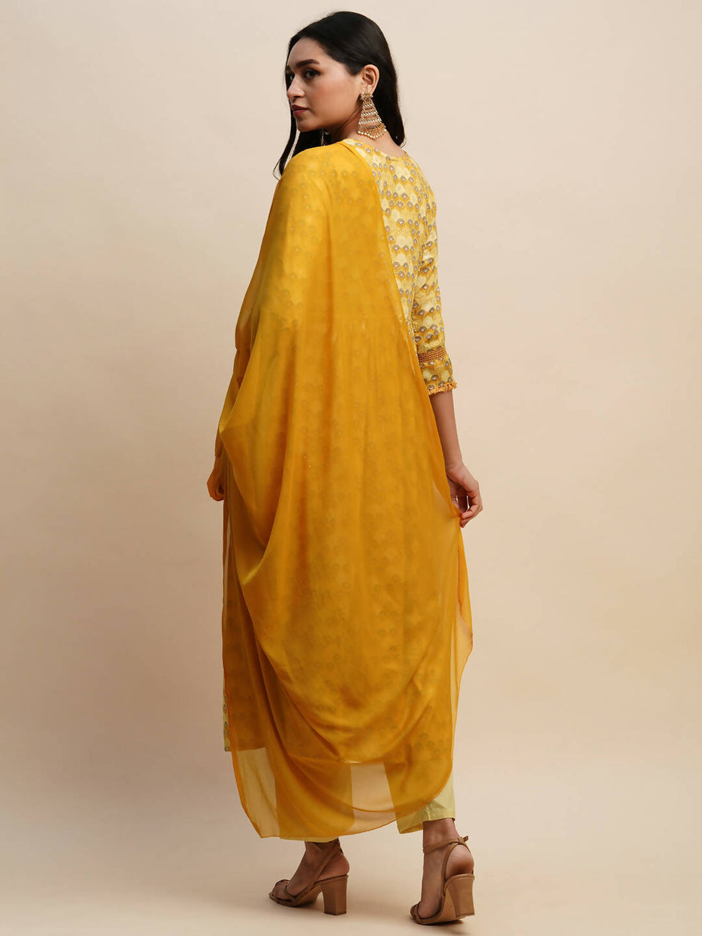 Mustard Pure Cotton Floral Printed Naira Cut Kurta And Bottom With Dupatta - Akashara | Grocsy