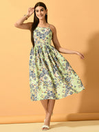 Myshka Women's Lime Green Fit and Flare Party Dress | Grocsy