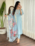 Lavender Viscose chanderi Stitched Suit With Dupatta - Tanisha | Grocsy