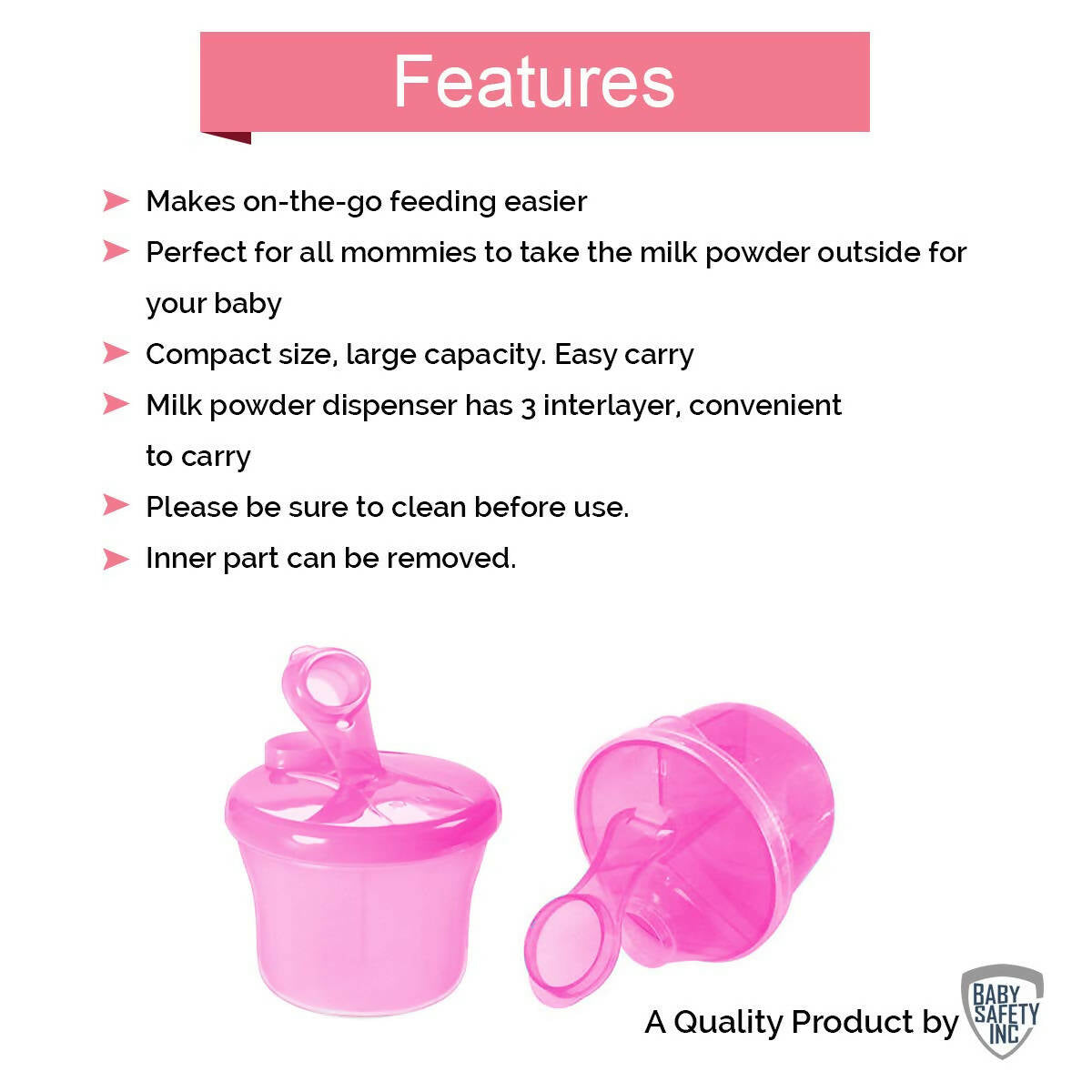 Safe-O-Kid Bpa Free Portable Milk Powderfood Storage Box For Baby, Pink | Grocsy