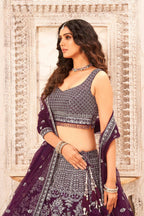 Purple Soft Net Embroidery sequence work Lehenga Choli with Dupatta - Dhvani | Grocsy