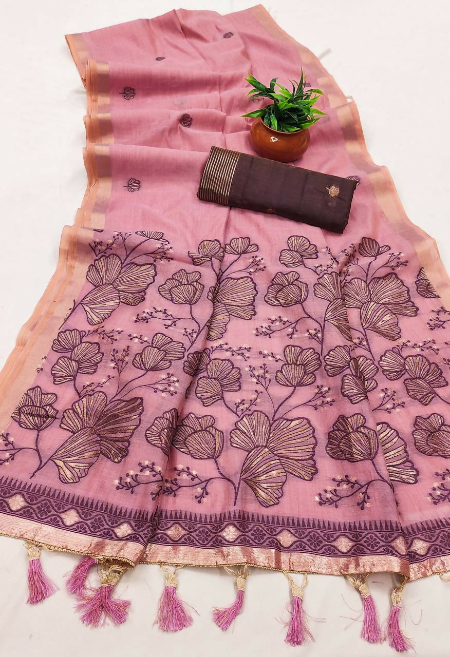 Vastranavya Pink Muga Cotton Meenakari & Azarakh Pallu Saree with Contrast Blouse | Grocsy