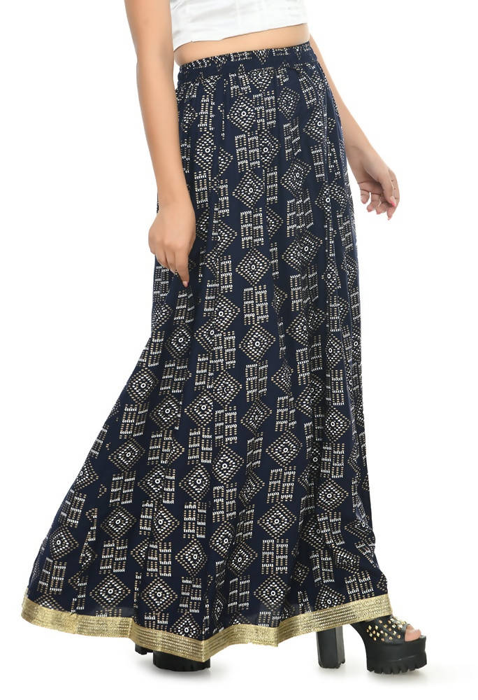 Mominos Fashion Moeza Cotton Navy Blue Printed Lehenga (Lancha) | Grocsy